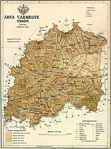 Map of Árva county in the Kingdom of Hungary (1891)