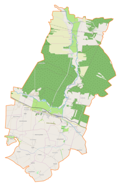 Mapa konturowa gminy Ćmielów, blisko centrum na prawo znajduje się punkt z opisem „Łysowody”