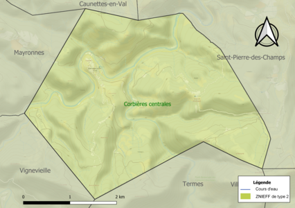 Carte de la ZNIEFF de type 2 sur la commune.