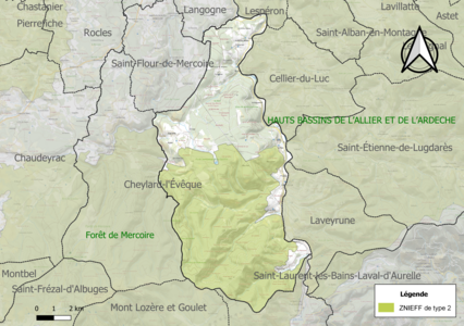 Carte des ZNIEFF de type 2 sur la commune.