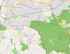 Mapa konturowa Podkowy Leśnej, u góry nieco na lewo znajduje się punkt z opisem „Podkowa Leśna Główna”