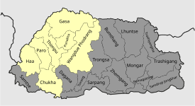 Alueet, joilla dzongkhan äidinkieliset puhujat asuvat