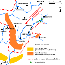 Plan de situation des glaciations et de leurs vestiges