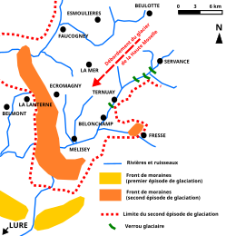 Plan de situation des glaciations et de leurs vestiges