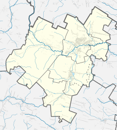 Mapa konturowa powiatu skarżyskiego, blisko centrum u góry znajduje się punkt z opisem „Brzeście”