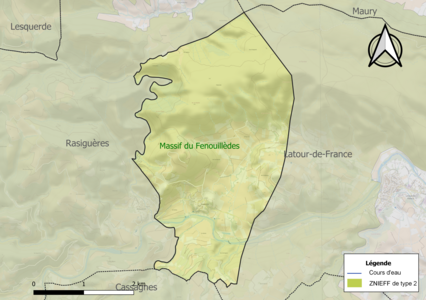 Carte de la ZNIEFF de type 2 sur la commune.