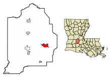 Evangeline Parish Louisiana Incorporated and Unincorporated areas Ville Platte Highlighted.svg