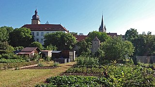 Blick über die Schrebergärten