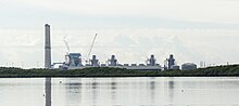 Power plant smokestacks and cooling units