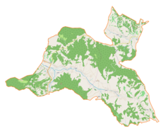 Mapa konturowa gminy Domaradz, na dole nieco na prawo znajduje się punkt z opisem „Golcowa”