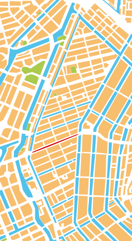 Locatie (gedempte) Rozengracht (in het rood)