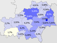 Rüsen uun't regiuun (2009)   >10%   8–10%   5–8%   2–5%   <2%