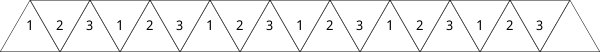 A strip of paper, divided into triangles, which can be folded into a hexaflexagon.