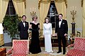 President Ronald Reagan and First Lady Nancy Reagan with Charles, Prince of Wales and Diana, Princess of Wales at the White House during the Waleses' official visit to the United States, 1985.