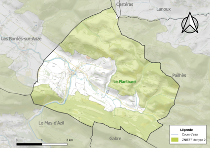 Carte de la ZNIEFF de type 2 sur la commune.