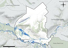 Carte en couleur présentant le réseau hydrographique de la commune