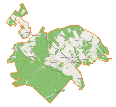 Mapa konturowa gminy Józefów, po lewej znajduje się punkt z opisem „Górecko Kościelne”