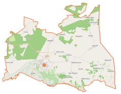 Mapa konturowa gminy Lipsk, blisko centrum po lewej na dole znajduje się punkt z opisem „Przedsiębiorstwo Produkcyjne „Unitra-Lipsk””