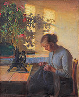 Soție de pescar cosând, Anna Ancher, 1890