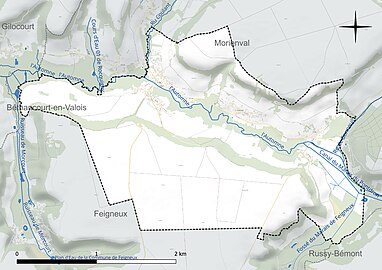 Carte en couleur présentant le réseau hydrographique de la commune