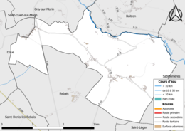 Carte en couleur présentant le réseau hydrographique de la commune