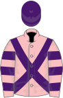 Pink, purple cross belts, hooped sleeves, purple cap