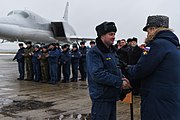 Tu-22M3 crew member being awarded at Shaykovka air base for his bombing mission in Syria