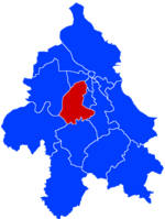 Location of Čukarica within the city of Belgrade