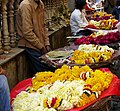 Garland sellers outside Banke Bihari Temple