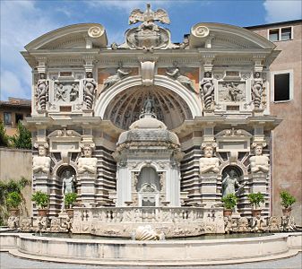 Fontana orgel s Castellum aqua ali vodnim gradom za njo.