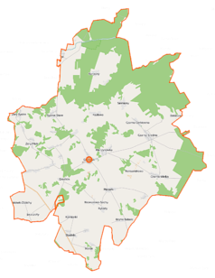 Mapa konturowa gminy Grodzisk, po prawej znajduje się punkt z opisem „Dołubowo-Wyręby”