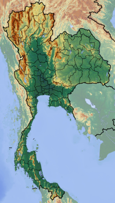 Mapa konturowa Tajlandii, na dole po lewej znajduje się punkt z opisem „Phuket”