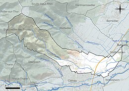 Carte en couleur présentant le réseau hydrographique de la commune