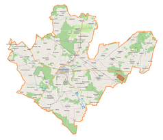 Mapa konturowa powiatu radzyńskiego, po lewej znajduje się punkt z opisem „Przymiarki”