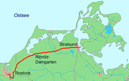 Spoorlijn Rostock - Stralsund op de kaart