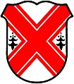 Argent, a saltire cottised gules, between two ermine spots in fess