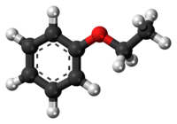 Ball-and-stick model of the ethyl phenyl ether molecule{{{画像alt1}}}