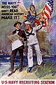 Rekrutteringsplakat for US Navy - The Navy Needs You! Don't Read American History, Make It!