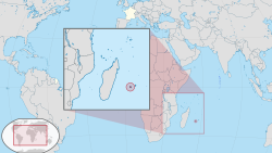 Localização da ilha da Reunião (a leste de Madagáscar).