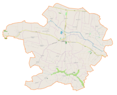 Mapa konturowa gminy Skalbmierz, blisko centrum na dole znajduje się punkt z opisem „Sietejów”