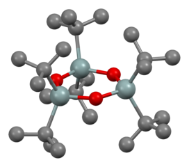 Ball-and-stick model for (((CH3)3C)2SnO)3.