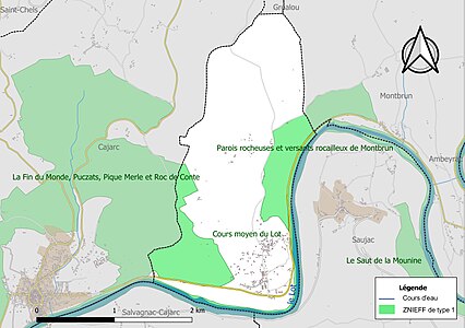 Carte des ZNIEFF de type 1 sur la commune.