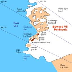 Kart over området kring Edward VII Peninsula