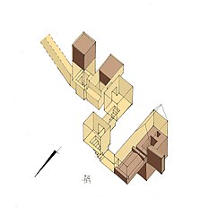 Vue axonométrique des appartements funéraires d'Amény-Qémaou (reconstitution).