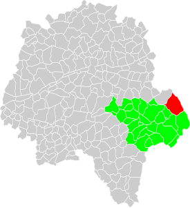 Vue d'une carte indiquant l'emplacement d'une commune dans son département.