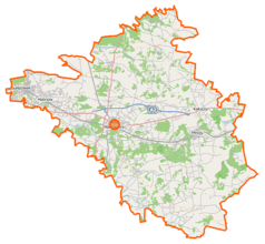 Mapa konturowa powiatu mińskiego, w centrum znajduje się punkt z opisem „Stojadła”