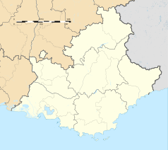 Mapa konturowa regionu Prowansja-Alpy-Lazurowe Wybrzeże, w centrum znajduje się punkt z opisem „Riez”