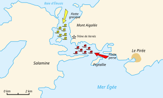 Carte décrivant la bataille de Salamine