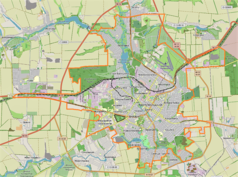 Mapa konturowa miasta Kropywnycki, blisko centrum na prawo znajduje się punkt z opisem „Stadion "Zirka"”