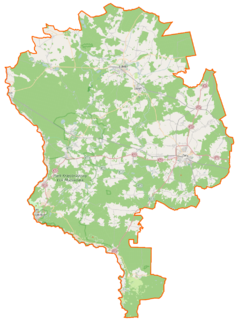 Mapa konturowa powiatu żarskiego, na dole znajduje się punkt z opisem „Zacisze”